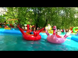 FUN INFLATABLE swans walking on water in a Pool - OUTDOOR PLAYGROUND Kids videos