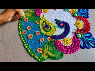 #1288   4 janamashtmi special peacock rangoli   satisfying video   sand art