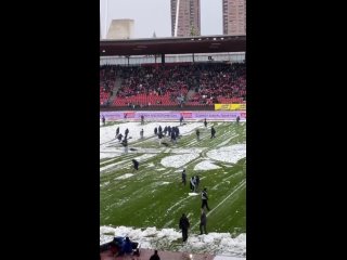 Матч Цюрих-Санкт-Галлен собирались отменить из-за сильного снегопада, но болельщики спустились на поле и расчистили снег, чтобы