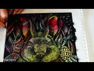 Как нарисовать пасхального кролика в технике граттаж Темпера. Масляная пастель.