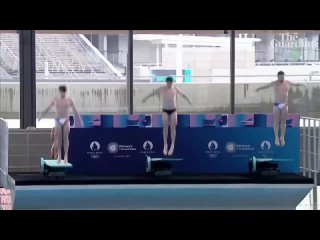 Член сборной Франции по прыжкам в воду Алексис Жандар упал с трамплина в бассейн во время выступления перед Макроном [ND]