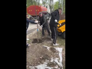 Мэр города Вадим Кстенин лично вышел облагораживать ВоронежКак глава города активно сажает деревья сняли на видео.
