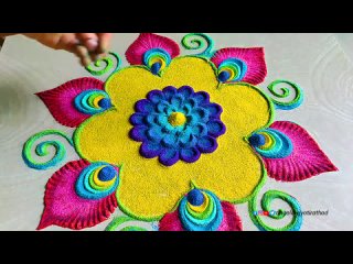 #1286   3 janamashtmi special rangoli   peacock feather rangoli