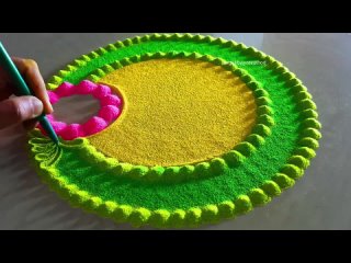 #1695 Unique peacock rangoli designs   satisfying video   Sand art   muggulu  design