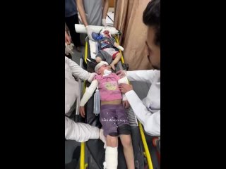 Palestinian children were injured by the ongoing Israeli air strikes in the Nusairat refugee camp, central Gaza. By @