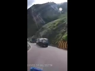 Trucks Crushed by Massive Boulders in Peru Landslide  - Dashcam With