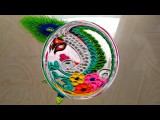 peacock rangoli designs with colours   GANESH chathurthi  rangoli designs #452