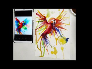 Рисуем разноцветного попугая акварелью