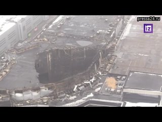 Кадры выгоревшего после пожара здания Крокус Сити Холла запечатлели с вертолета   Видео: Ruptly