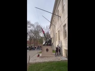No nos dejaremos intimidar. Los estudiantes de Harvard arrancaron la bandera estadounidense e izaron la bandera palestina
