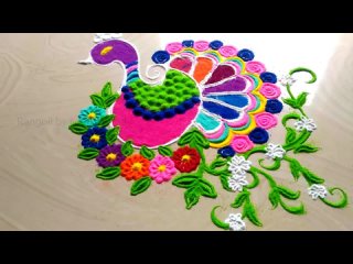 Peacock rangoli designs with BEAUTIFUL flowers by jyoti Rathod #440