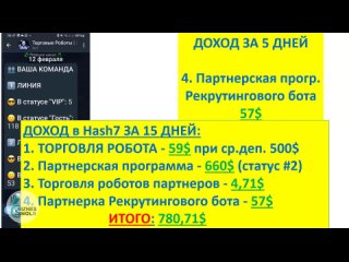 780$ за 15 ДНЕЙ - КРИПТО РОБОТ и ПАРТНЕРКА HASH7 -