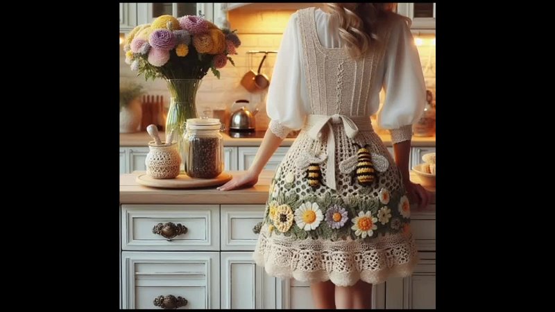 Crochet knitted kitchen apron