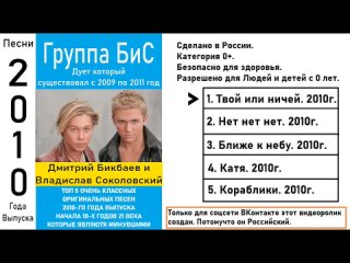 Группа БиС ТОП 5 Классных Оригинальных песен 2010 года. Дата создания Ролика 6 мая 2024 года