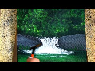 Easy  beautiful lake painting_lake painting_waterfall painting_How to paint lak