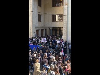Акция около парламента Грузии набирает обороты. Протестующие зажгли фаеры. К акции присоединились студенты