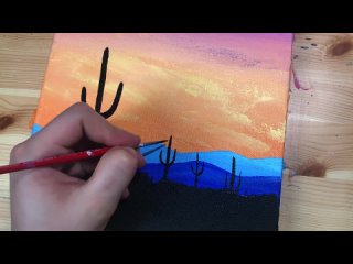 Acrylic Painting For Beginners _ Cactus Simple Sunset _ Easy Acrylic Painting Tu