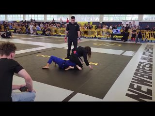 Fast and Aggressive Female BJJ Gi Match Ends Quickly With Triangle Choke. Newbreed Competition