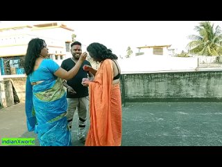 18Yrs Tamil Boy Fucking Two Beautiful Milf Bhabhis Together At Holi Festival