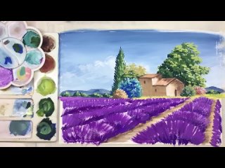 _Lavender field in Provence_ landscape. How to paint ACRYLIC tutorial DEMO