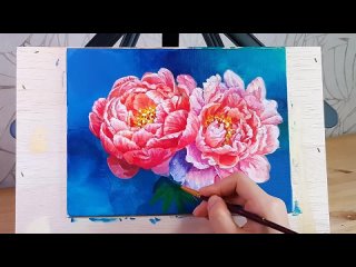 How to paint Peony _ Acrylic painting for beginner_ Easy flowers _  _ asmr #47