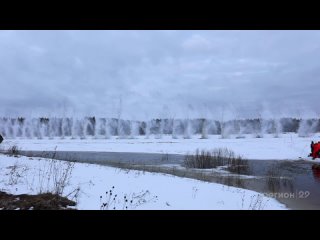 Проведение ледовзрывных работ на Северной Двине у деревни Бабонегово в Приморском округе, а также на реке Пинеге у деревни Нижне