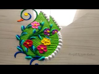 Rangoli designs for daily   peacock with leaf rangoli #349