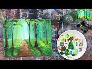 How To Paint A Forest - Step By Step Painting - Acrylic Tutorial For Beginners