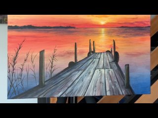 Sunset Over Ocean with Dock STEP by STEP Acrylic Painting