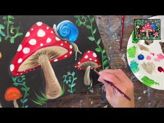 How To Paint A Mushroom Fairy Landscape - Acrylic Painting Tutorial