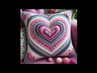 Heart shape Crochet cushion pillow cover design_ @bellacococrochet #viral (share