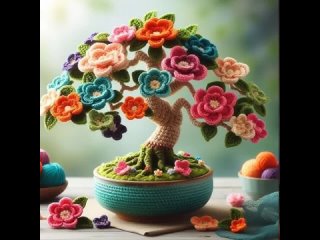 WOODEN CROCHET BEAUTIFUL KNITTED BONSAI TREE MODEL #crochet #handmade #knitting