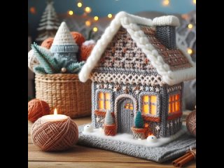 hand knitted wool cute house models