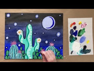 🌵EP156- Folk Art Inspired Cactus Garden easy acrylic painting tutorial for be