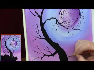 Cherry Tree holding the Moon Step by Step Acrylic Painting for Beginners _ TheAr