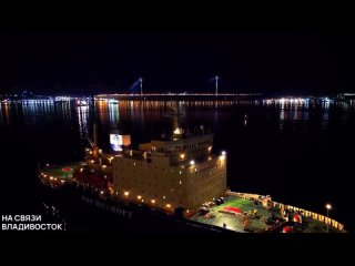 Ночная бухта Золотой Рог в огнях Русского моста