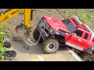 RC Tractor Excavator at Work - 4x4 OFF ROAD CAR accident Rescue