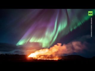 Mesmerizing combo: Aurora shines over Iceland's erupting volcano