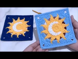 CROCHET Sun and Moon Granny Square _ Tutorial