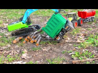 Cars Wood Race and Tractor Stuck in the Forest - Bruder Boys Play