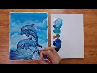 How to Draw Dolphins in the Ocean I Acrylic Painting for Beginners