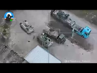 Lancet strike on an Ukrainian Armed Forces tanker and an M113 armored personnel carrier refueling from it in the village of Uspe