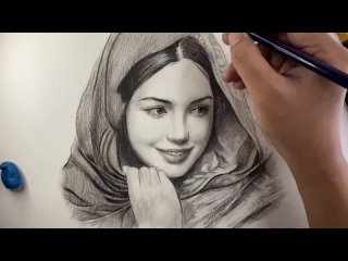 Рисуем Drawing a Portrait with Charcoal Pencil Technique - Pen Eraser