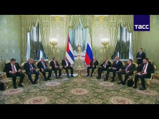 Footage from Vladimir Putins meeting with the head of Cuba, Miguel Diaz-Canel Bermudez, in the Green Living Room of the Gran