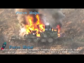 Работино, август 2023 г. Кладбище битых БТР М1126 Stryker