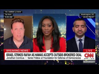 El periodista britnico-estadounidense Mehdi Hasan expone a un portavoz israel durante una entrevista en CNN. El portavoz acu