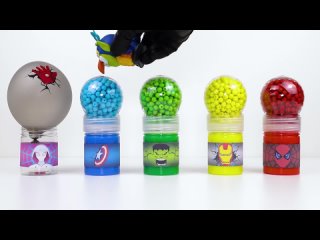 oddly satisfying    how to make slime with 5 rainbow bottles and super hero balloons - asmr