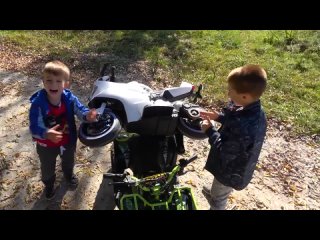 Kids Pretend Play and Ride on Tractor to tow the Stuck Bike   Video for Children