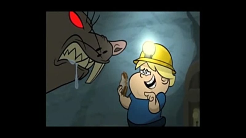 Cartoon Boy dives down giant rat s