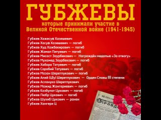 Список Губжевых которые принимали участие Великой Отечественной войне (1941-1945)